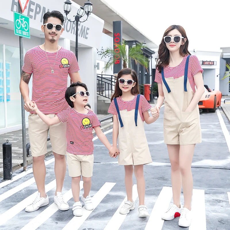 Летний комплект из футболки и шортов в полоску для пар детская одежда чистого