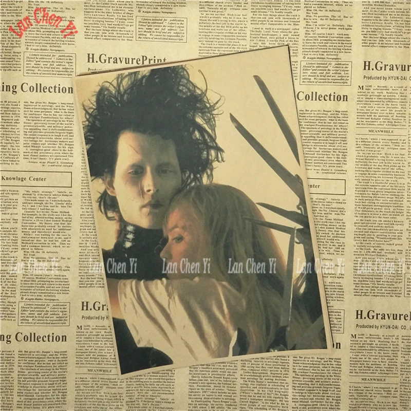 Edward Scissorhands Vintage Drawing Poster Room Decoration Stickers Wall Home Decor Kraft Paper Sticker Posters | Дом и сад