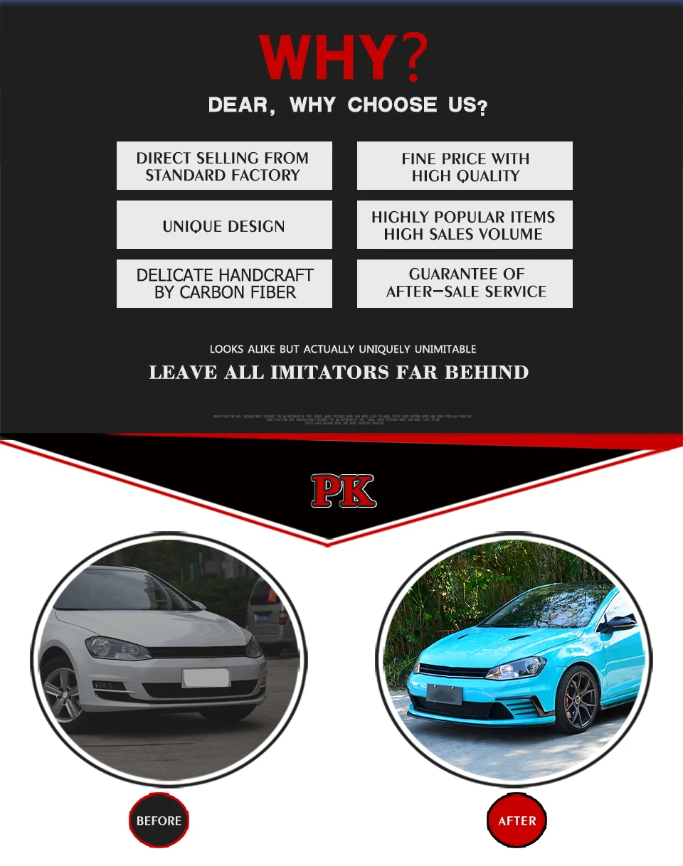 PU Неокрашенный фронт бампер обвесы для VW GOLF Mk7& GTI& R