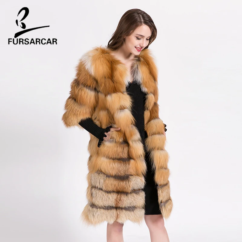 Меховое пальто с натуральным лисьим мехом на пуговицах три четверти круглым