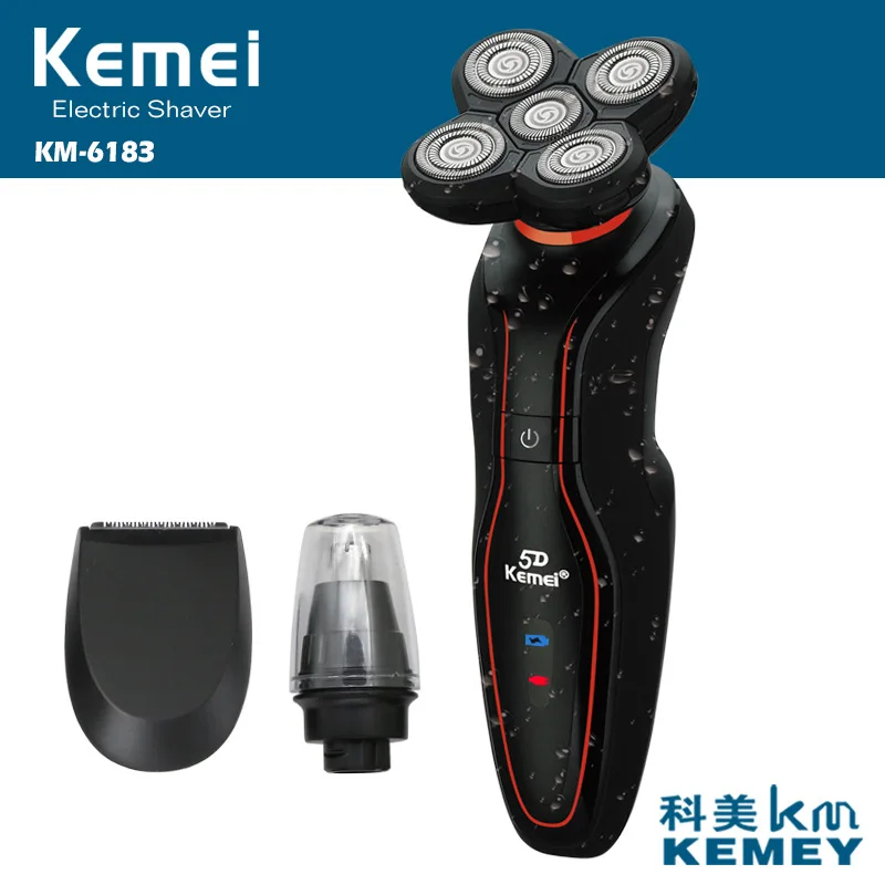 Kemei перезаряжаемый 5D электробритва, моющийся триммер для носа, 5 лезвий, бритва для бороды, 3 в 1, плавающий уход за лицом, мужской станок для бритья