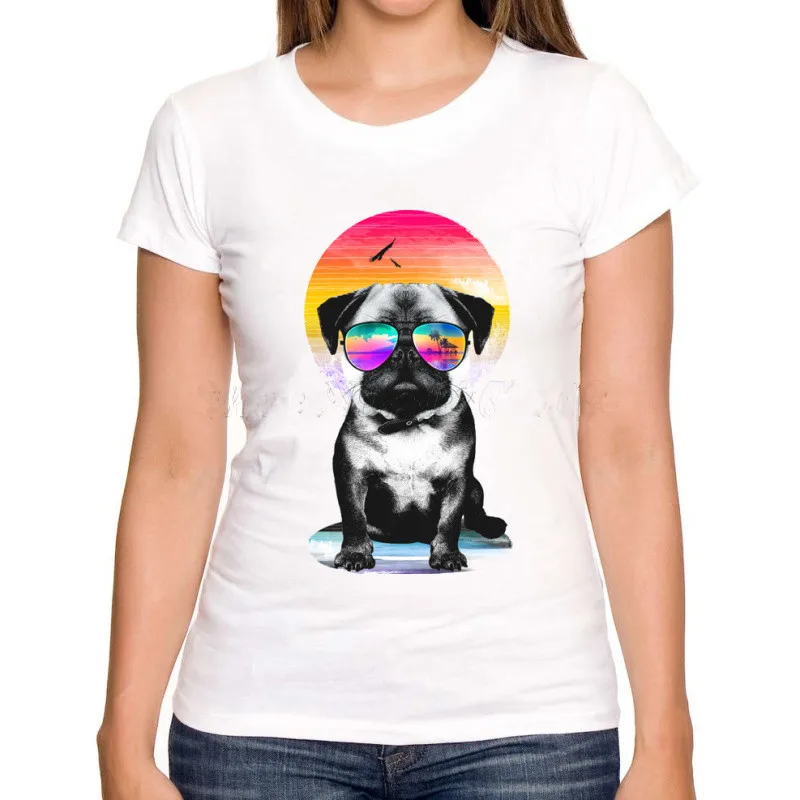 Новинка 2017 женская футболка с 3d принтом Диско/Музыка мопс модные летние стильные