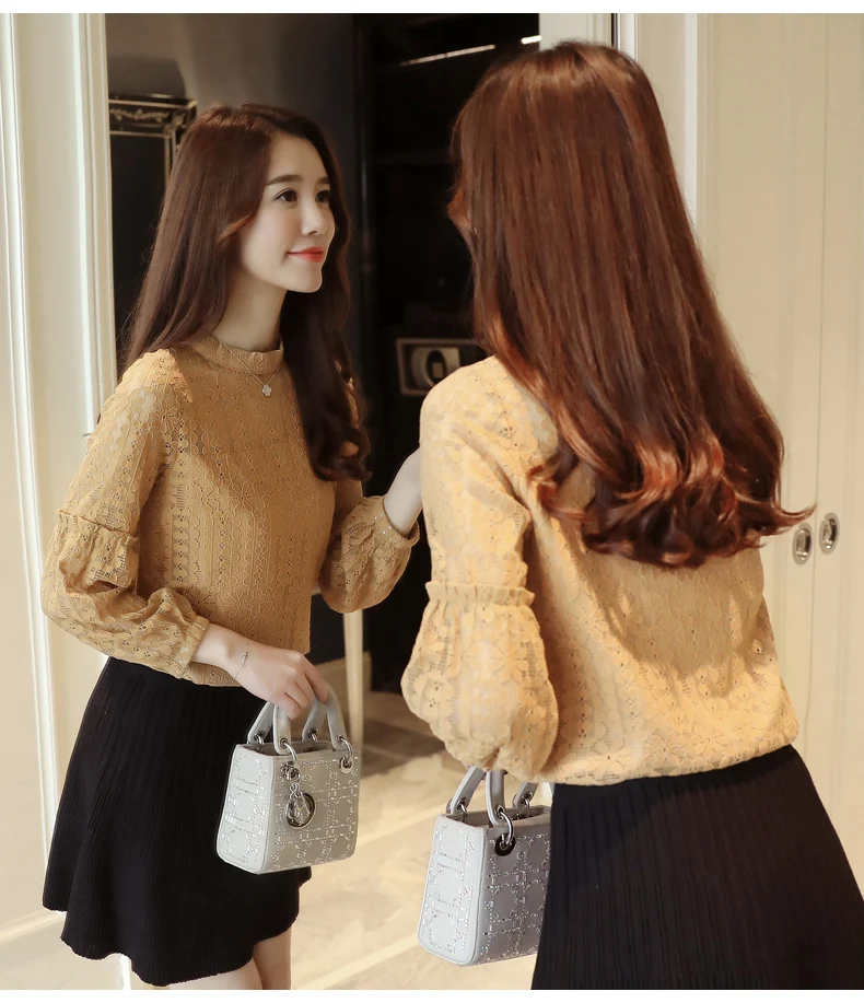 Женская кружевная блузка с длинным рукавом Повседневная Блузка цветочным