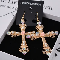 new arrival trendy exaggerated gothic big vintage cross long drop earrings for women jewelry wholesale retail