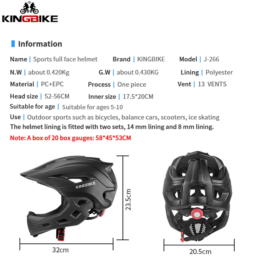 KINGBIKE, Детский велосипедный шлем с полным лицевым покрытием, велосипедный шлем для детей 5-10 лет, детские шлемы для мальчиков и девочек