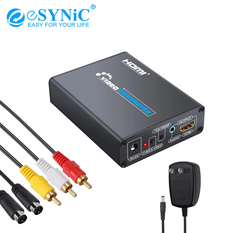ESYNiC RCA CVBS Композитный S видео R/L аудио в HDMI совместимый адаптер Upscaler 3 5 мм Джек