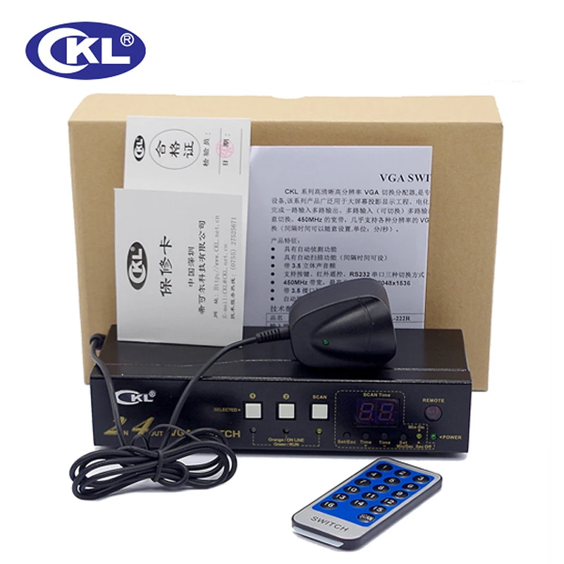 Переключатель CKL 224R VGA с аудио 2 в 4 выхода. 2048*1536 450 МГц для монитора ПК ИК пультом
