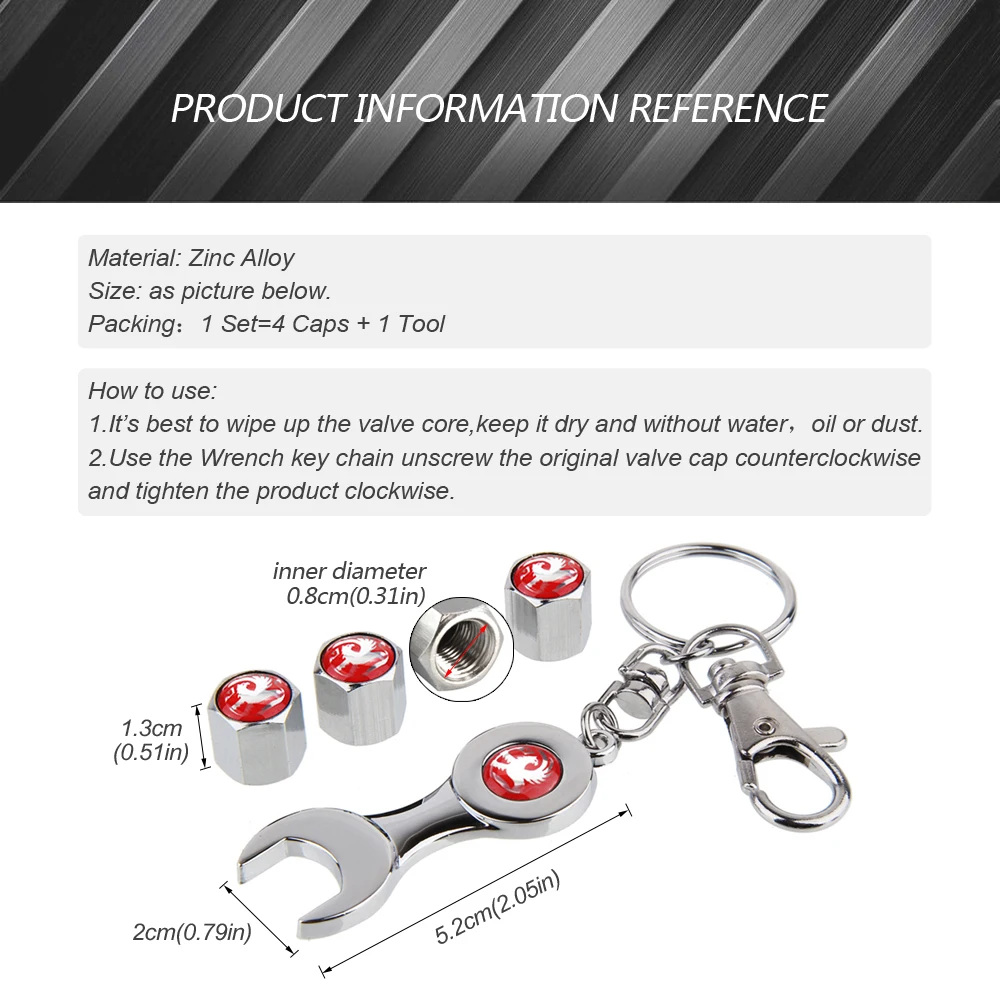 

Tyre Valve Stem Caps Rim Emblem with Keyring Wrench for Vauxhall Astra H J G Vectra C Insignia Zafira Corsa Auto Tire Styling