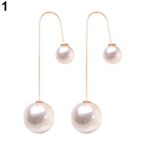 Women U-Shaped Double Earring Sided Pearl Ball Drop Dangle Hanging Earrings for Wedding 2019 Fashion Jewelry | Украшения и