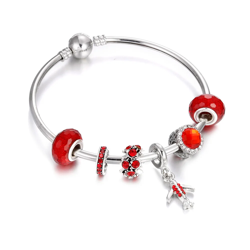 Очаровательный Кристал бусы женский браслет серебряные круглые браслеты из нержавеющей стали Ловец снов Радуга Снежинка Сердце Кулон девушки подарок - Окраска металла: style 8