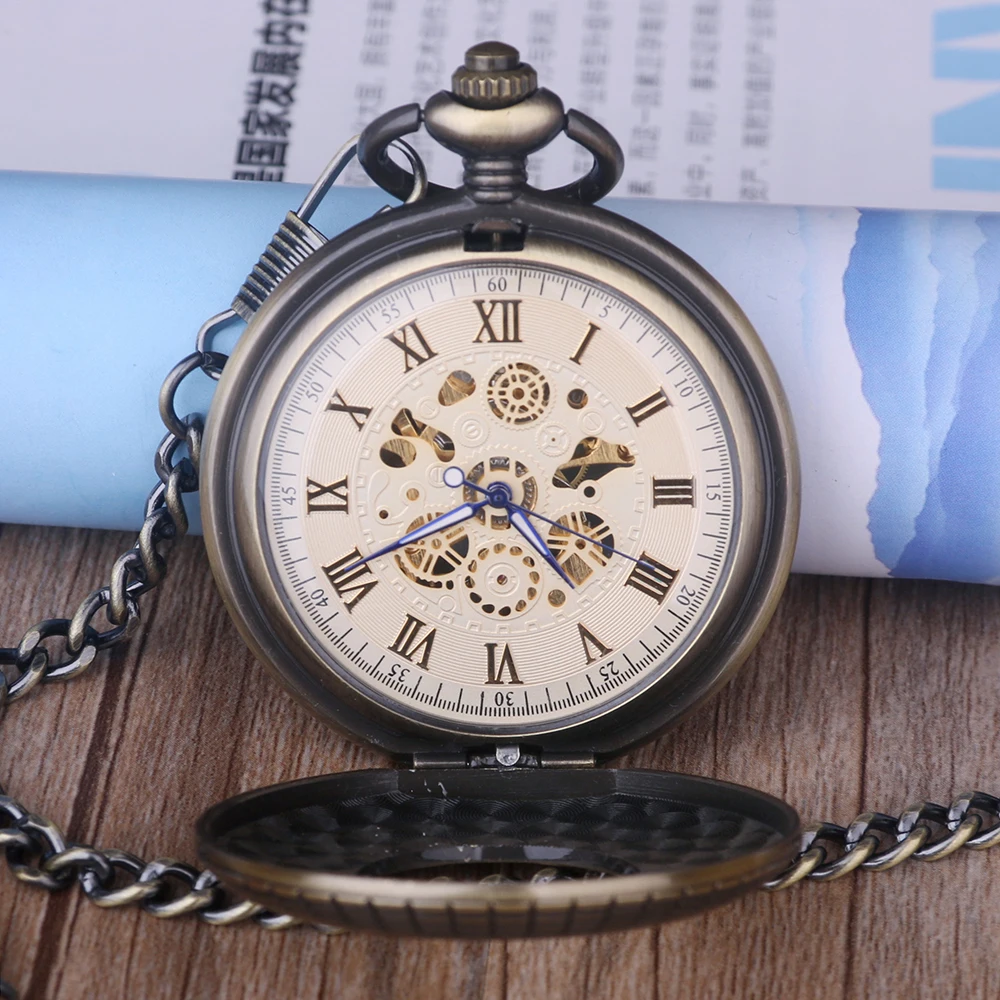 Античный стимпанк деревянные и бронзовые римские цифры кулон цепи Механические