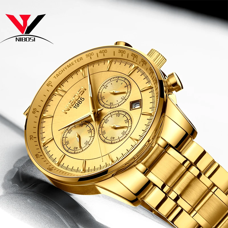 Часы NIBOSI мужские наручные из нержавеющей стали брендовые Роскошные спортивные в