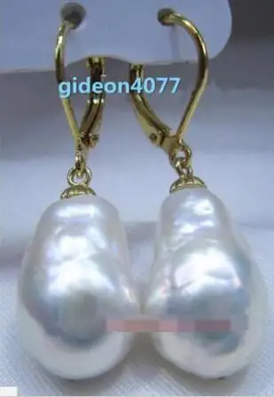 Натуральное желтое золото серьги с барочным жемчугом пробы 14 К/20 дюймов AAA |