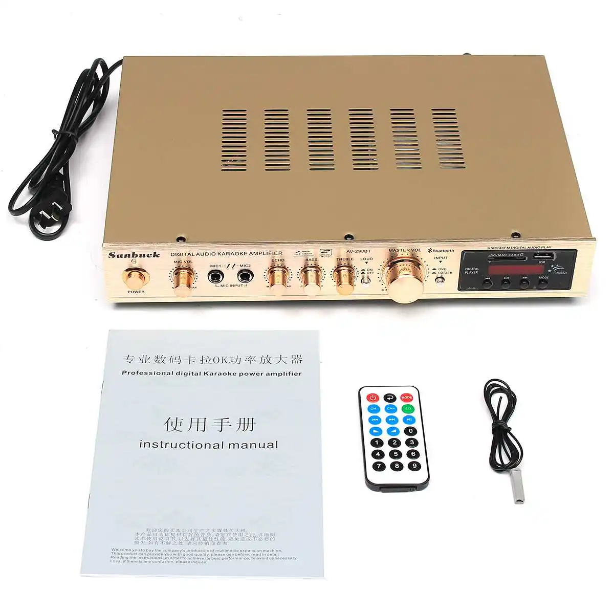Bluetooth 298BT усилитель мощности, ЖК-дисплей, сценическое аудио HiFi 800 Вт, 220 В-240 В, 50 Гц, 5 каналов, домашний кинотеатр, FM радио, поддержка SD/USB