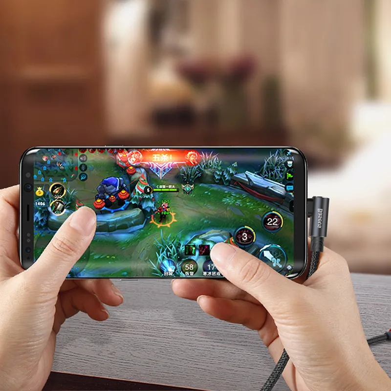 Кабель USB Type C Baseus 90 градусов кабель для быстрой зарядки игровой Android Huawei Honor Samsung S9