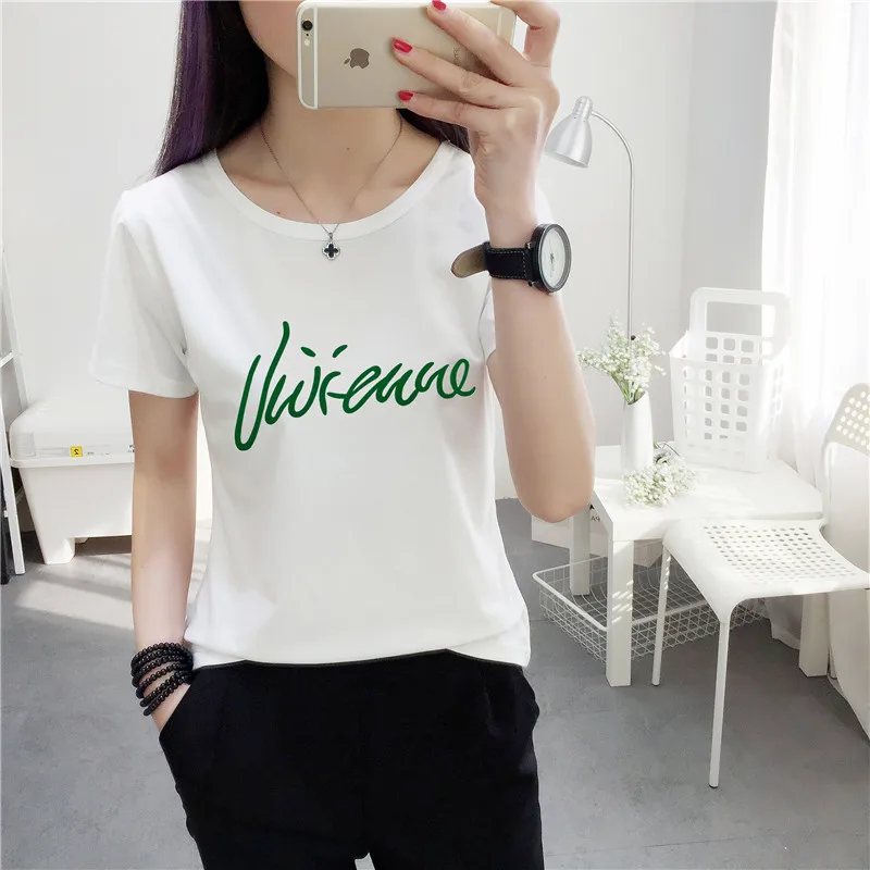 126 White T-Shirt Футболки г. Летняя новинка, Милый принт с животными, короткий рукав, круглый вырез, женский топ для девочек, Студенческая облегающая мягкая женская белая футболка, футболки - Цвет: 126 White T-Shirt