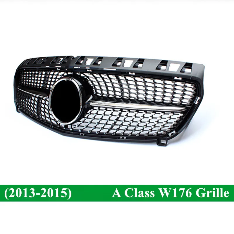 Алмазная решетка для Мерседеса класса А гриль W176 глянцевая черная без эмблемы
