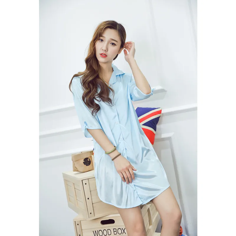 Женская ночная рубашка Шелковый кардиган с коротким рукавом из искусственного