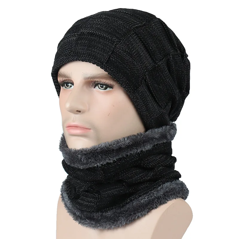 

Winter Beanie Caps Scarf Skullies Beanies For Men Women Knitted Wool Hat Warm Gorros Plaid Soild Women's Cap Male Bonnet