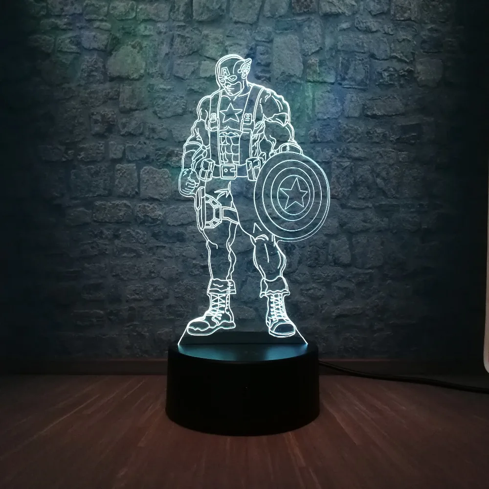 Американский фильм фигурка капитан 3D светодиодный светильник ночник супер герой