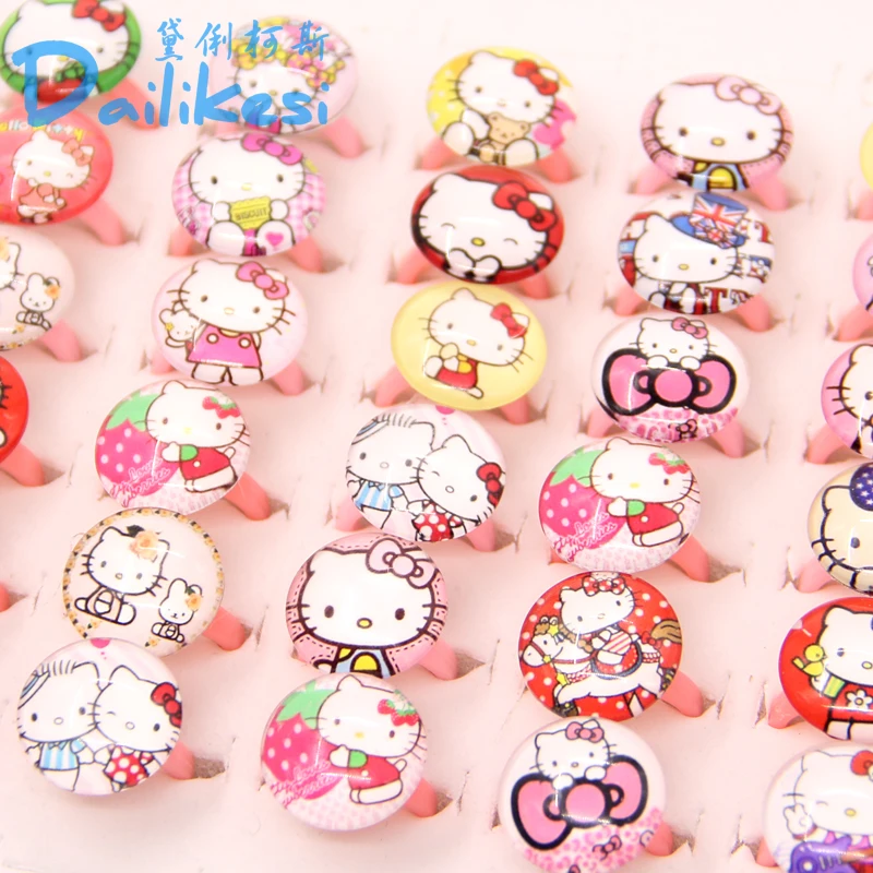 20 шт. милые детские кольца из акриловой смолы с мультяшным рисунком Hello Kitty KT