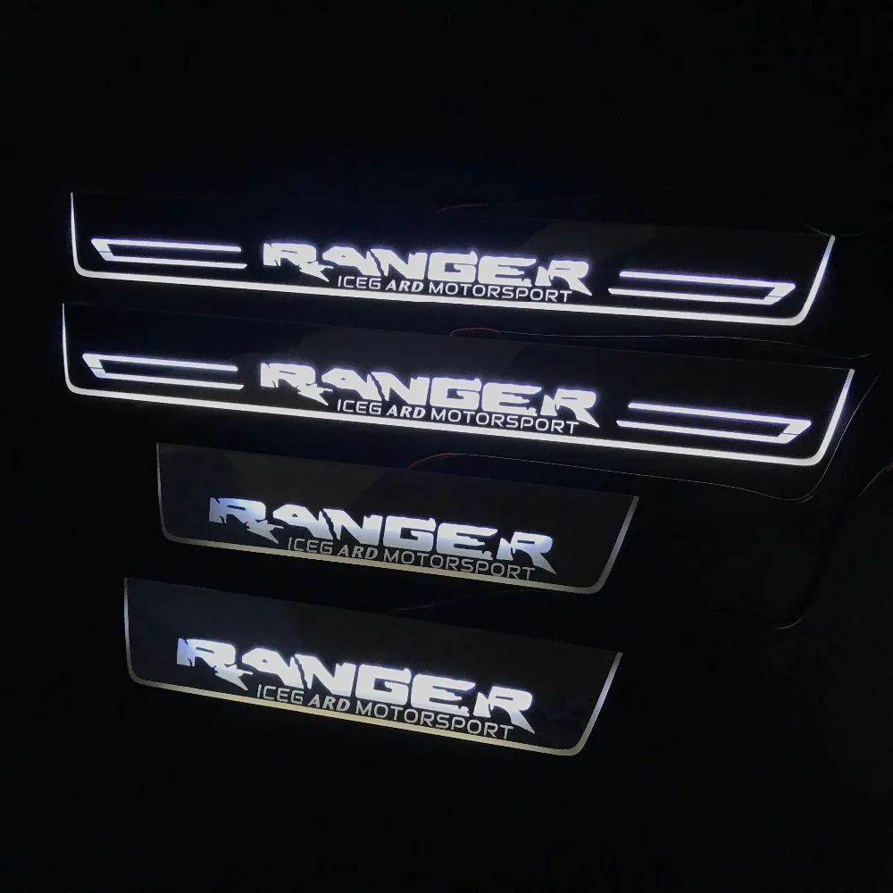 

RQXR LED moving door scuff for ford ranger Nerf Bars & Running Boards door sill plate overlays linings light, 4pcs