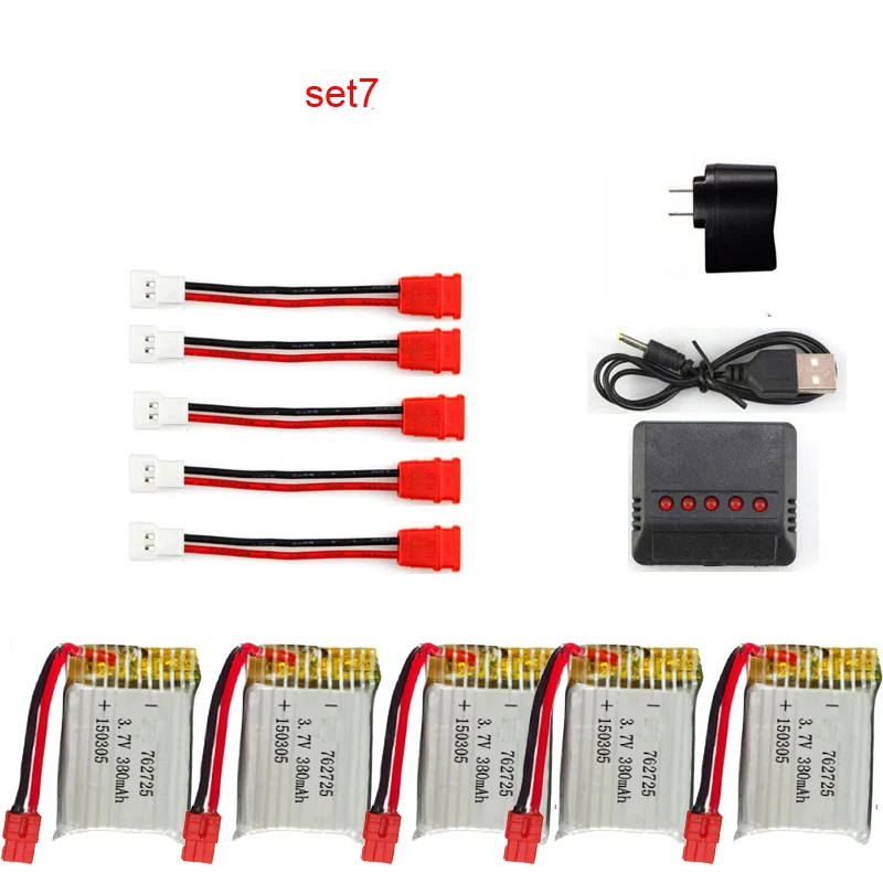 set7 Syma X21/X21w x26 Дрон батарея RC Квадрокоптер запасные части Аксессуары 3,7 V 380mAh батарея и зарядное устройство 5-1 кабель - Цвет: set7