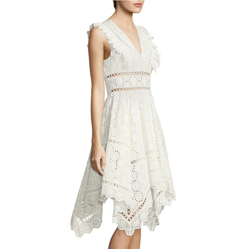 Женское дизайнерское платье Автопортрет милое белое ажурное кружевное