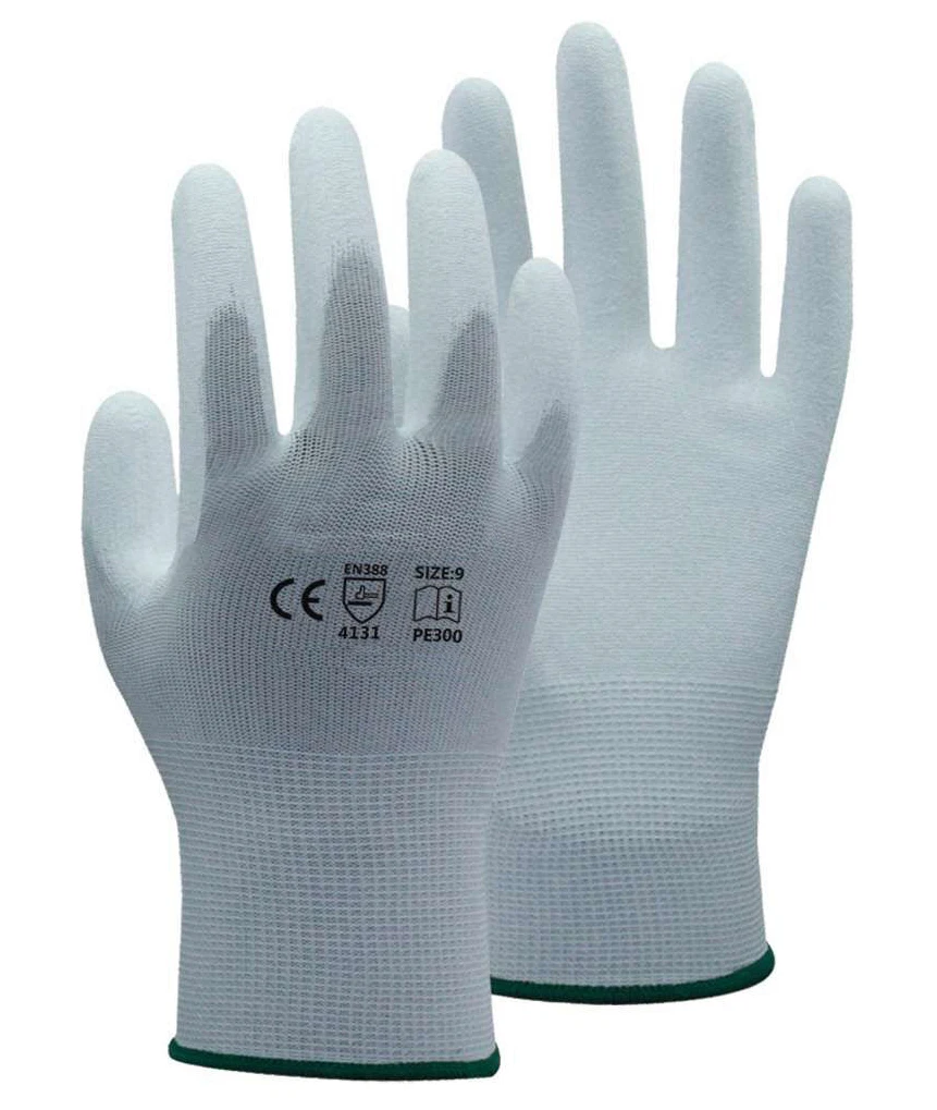 Защитные перчатки ESD антистатические белые черные нейлоновые с полиуретановым