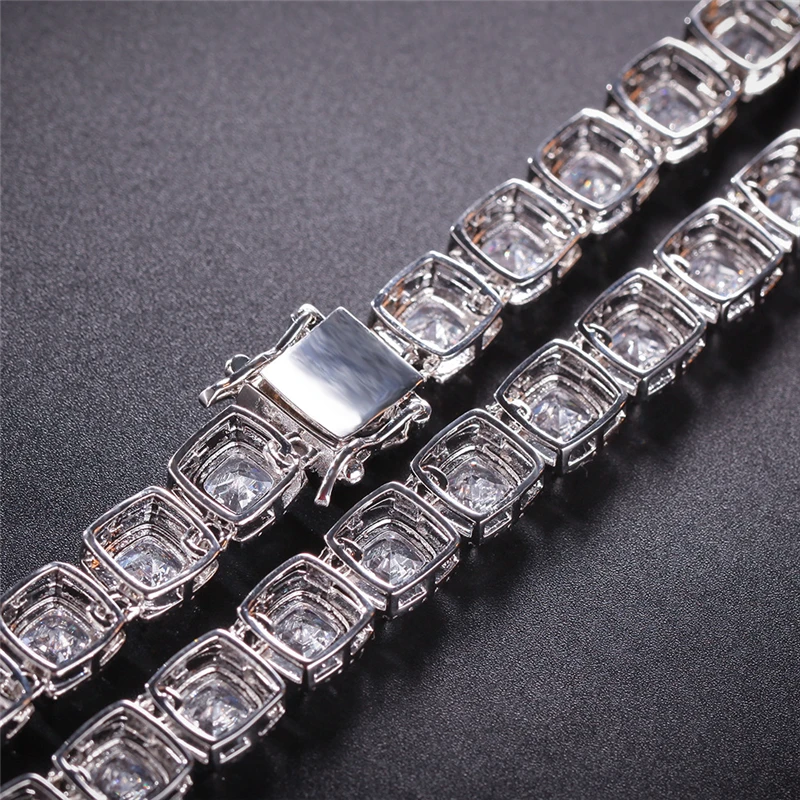 10 мм Bling Iced Out кубического циркония браслет ожерелье геометрический квадрат AAA CZ камень теннисная цепь для мужчин женщин хип-хоп ювелирные изделия