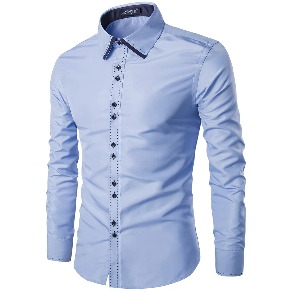 LANBAOSI Новая осень Для мужчин Рубашка Тонкий Встроенная Цвет блок футболки с