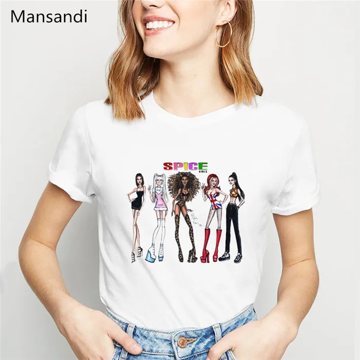 Y40102 Женские футболки Spice для девушек Лето vogue белая футболка femme harajuku рубашка camisetas mujer Женская футболка размера плюс Топы - Цвет: Y40102