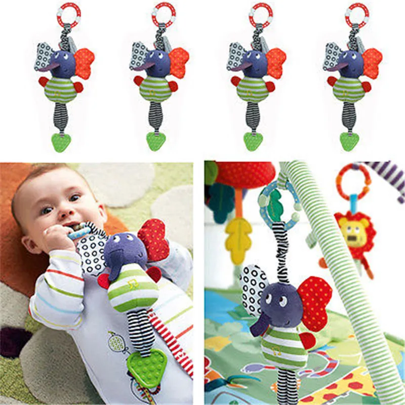 

PUDCOCO Kids Music Elephant Lathe Hang Baby Soft Dolls Educational Toys Teether