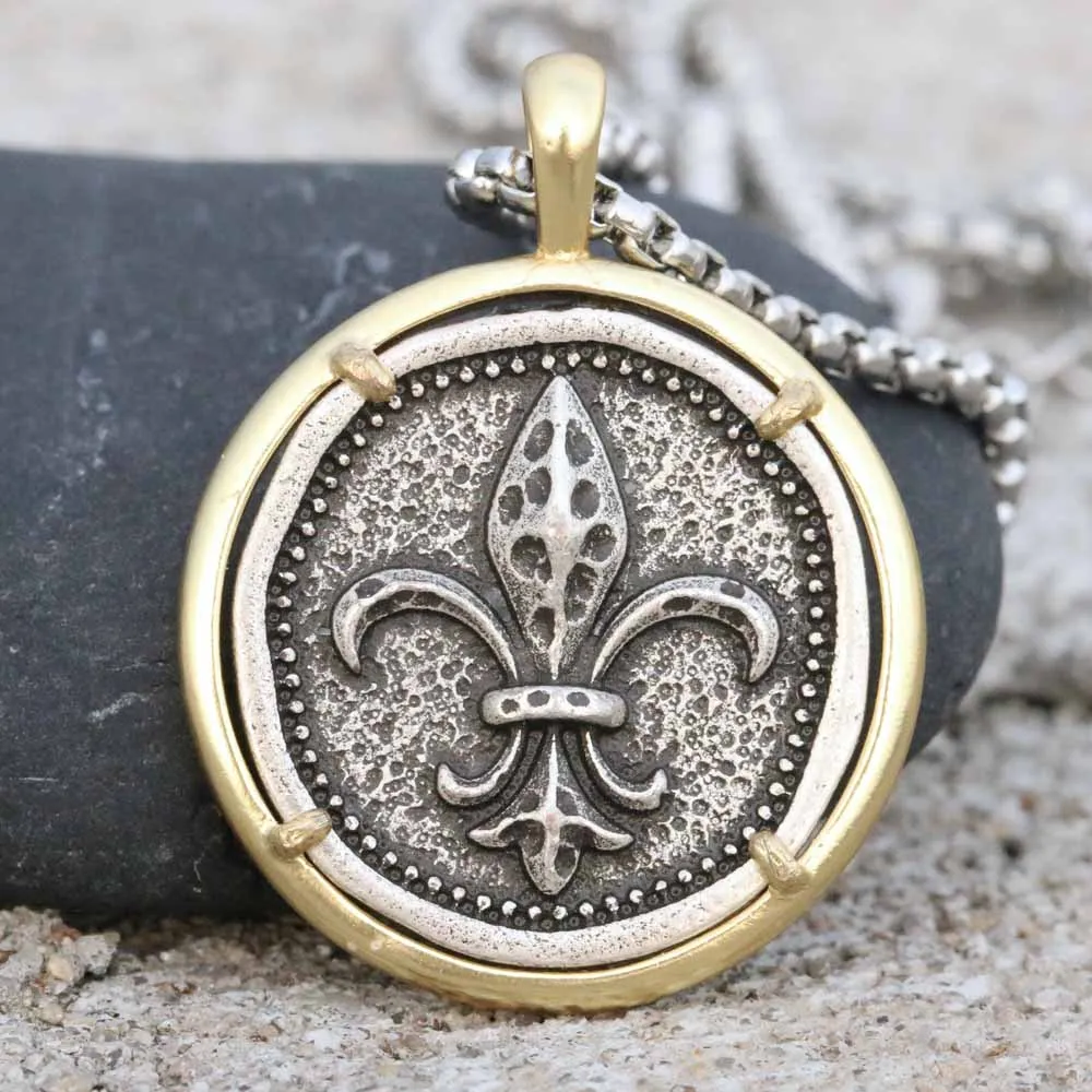 Antique Silver Винтажные мужские французские украшения, антикварное серебряное металлическое ожерелье с подвеской в виде цветка лилии A299 - Окраска металла: Antique Silver