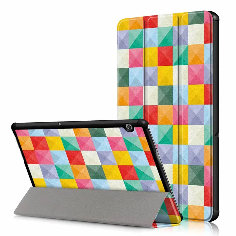 10,1 ''складной печати чехол для huawei Mediapad T5 10 Роскошный Тонкий Стенд PU случае протектор Планшеты 30 шт./лот