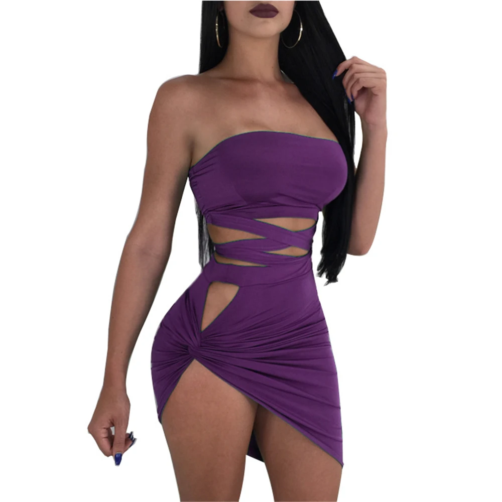 Фото Women Sexy Club Strapless Hollow out Summer Dress 2018 Ladies Irregular Bodycon Bandage Party Mini Dresses Женская одежда Women Sexy Club Strapless Hollow out Summer Dress 2018 Ladies Irregular Bodycon Bandage Party Mini Dresses Женская одежда