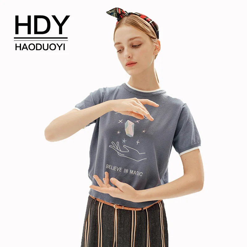 Футболка HDY Haoduoyi женская летняя с коротким рукавом и принтом|Футболки| |