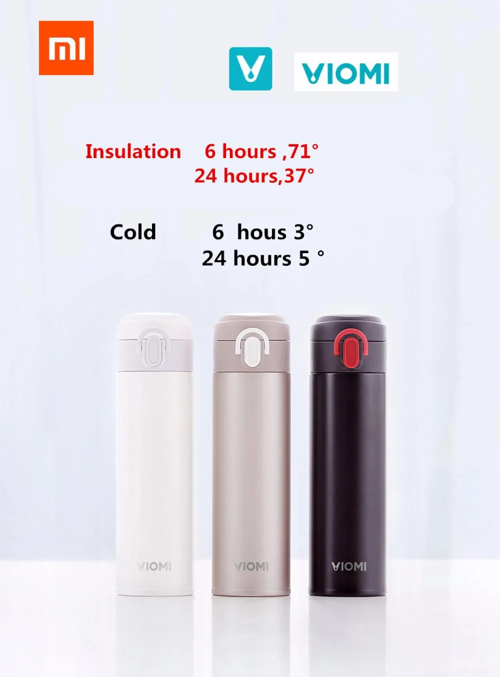 Термос Xiaomi Mijia VIOMI, чашка из нержавеющей стали, колба, бутылка для воды, чашка, 24 часа, термос, 300 мл, одна рука, Вкл/закрывает