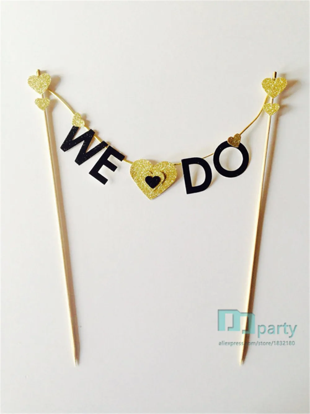 engagement party We do heart gold black glitter wedding cake topper - decoration- toppers-wedding | Дом и сад