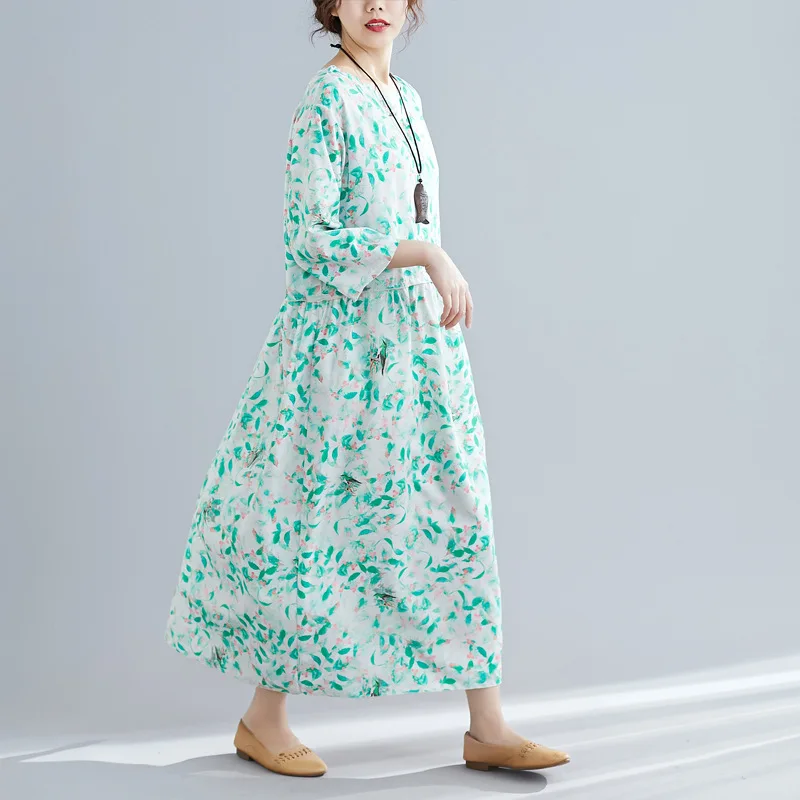 Новое летнее платье 2019 корейское повседневное свободное с круглым вырезом и