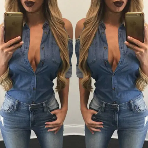 Женская синяя джинсовая рубашка в стиле ретро Повседневная стильная из мягкой