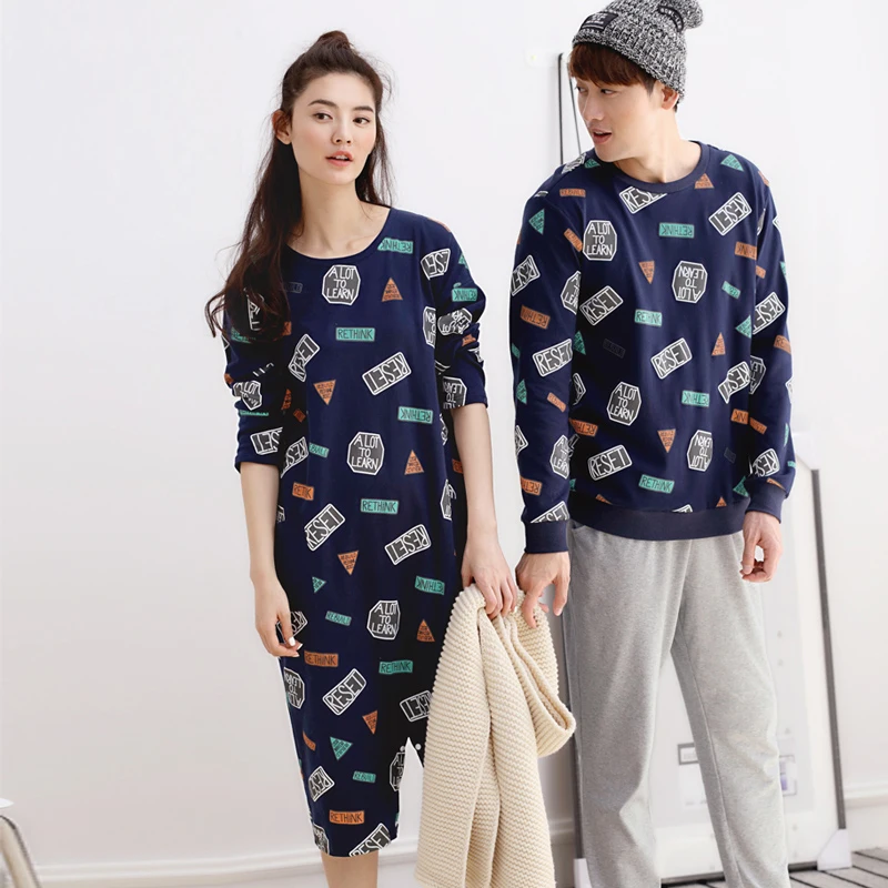 Весна и осень с длинными рукавами любителей пижамы 100% хлопок ночная рубашка