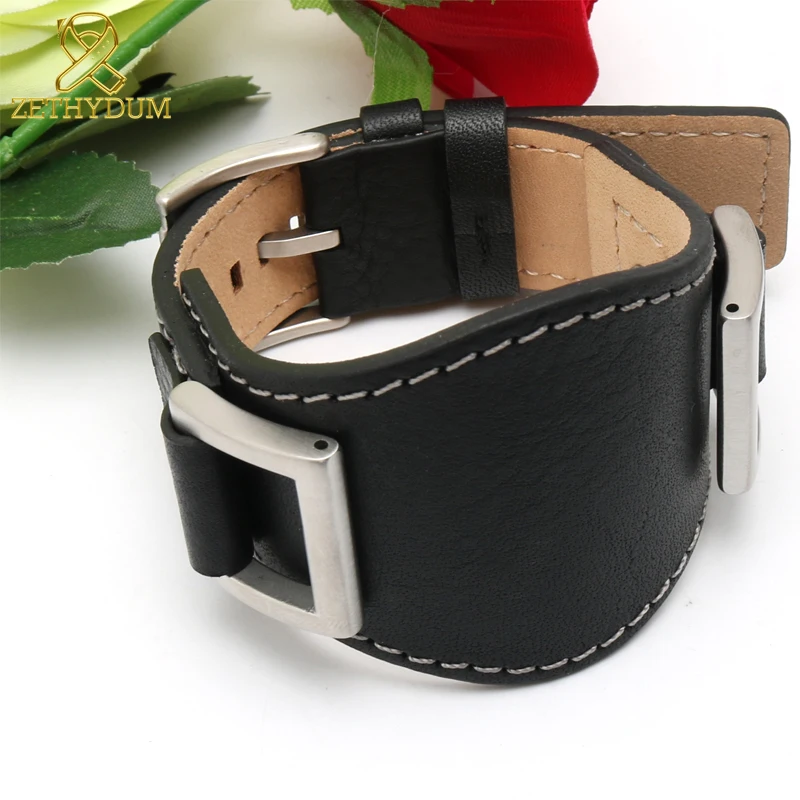 Браслет из натуральной кожи для мужчин, высококачественный ремешок для часов 24 мм, ремешок для часов с ковриком ручной работы, двойной слой из воловьей кожи, ремешок для часов