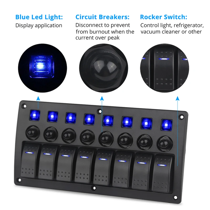 Водонепроницаемая 5-контактная панель переключателя для Jeep Switch Panel 8 Gang 12V 20A 24V 10A