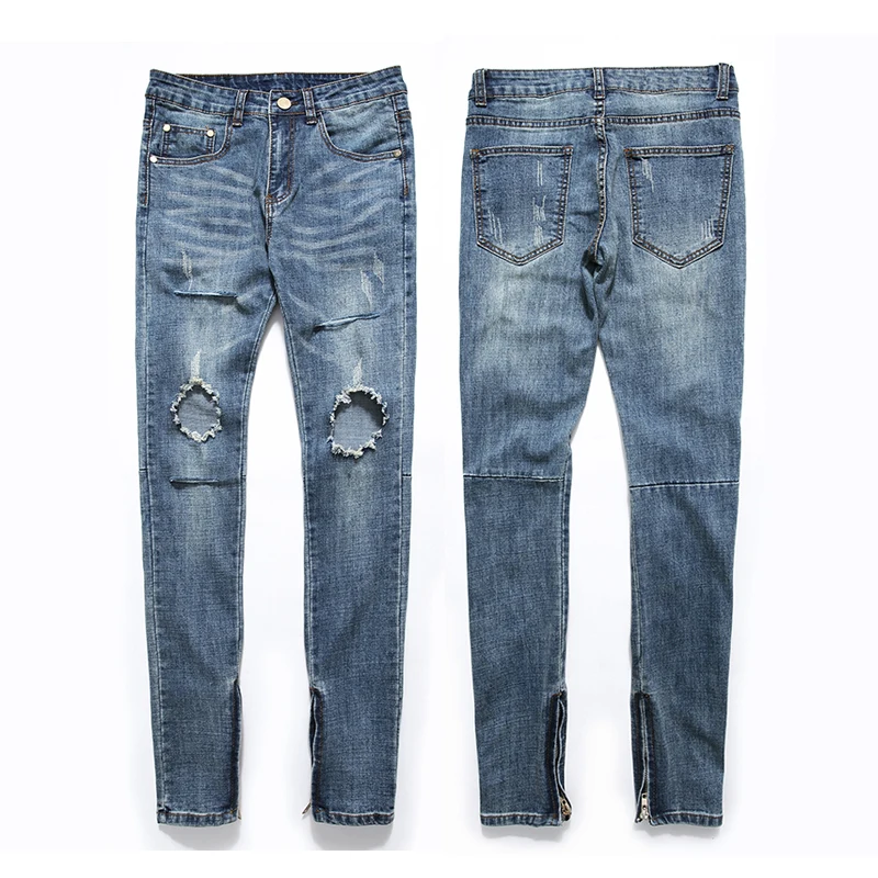 Новинка 2019 уличные мужские джинсы на молнии с дырками Джастин Бибер тонкие в