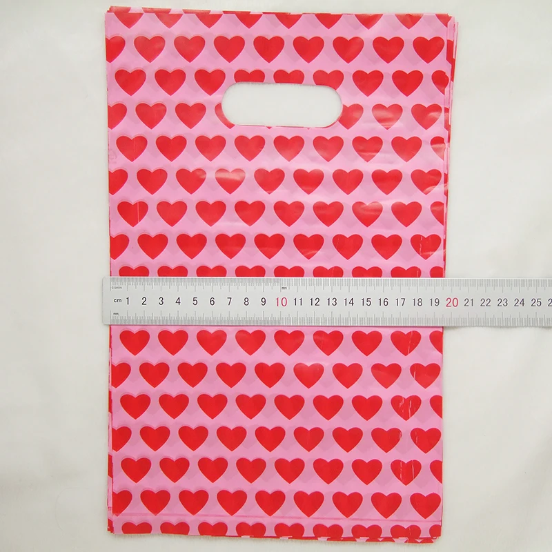 20 шт./лот ярко-розовые пластиковые пакеты с милым сердцем и розовым задним