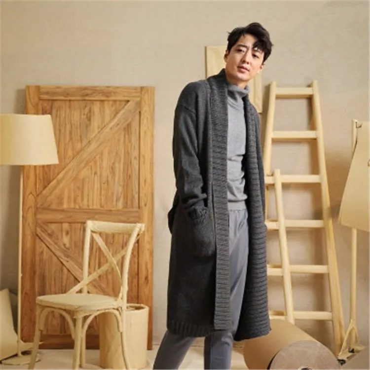 Новинка 100% модный вязаный мужской однотонный кардиган ручной работы из чистой