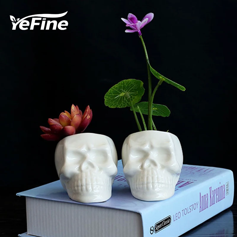 Yefine Творческий Череп белый Керамика цветочные горшки DIY Мини суккуленты рабочего декор бонсай горшки фарфоровая детские горшки