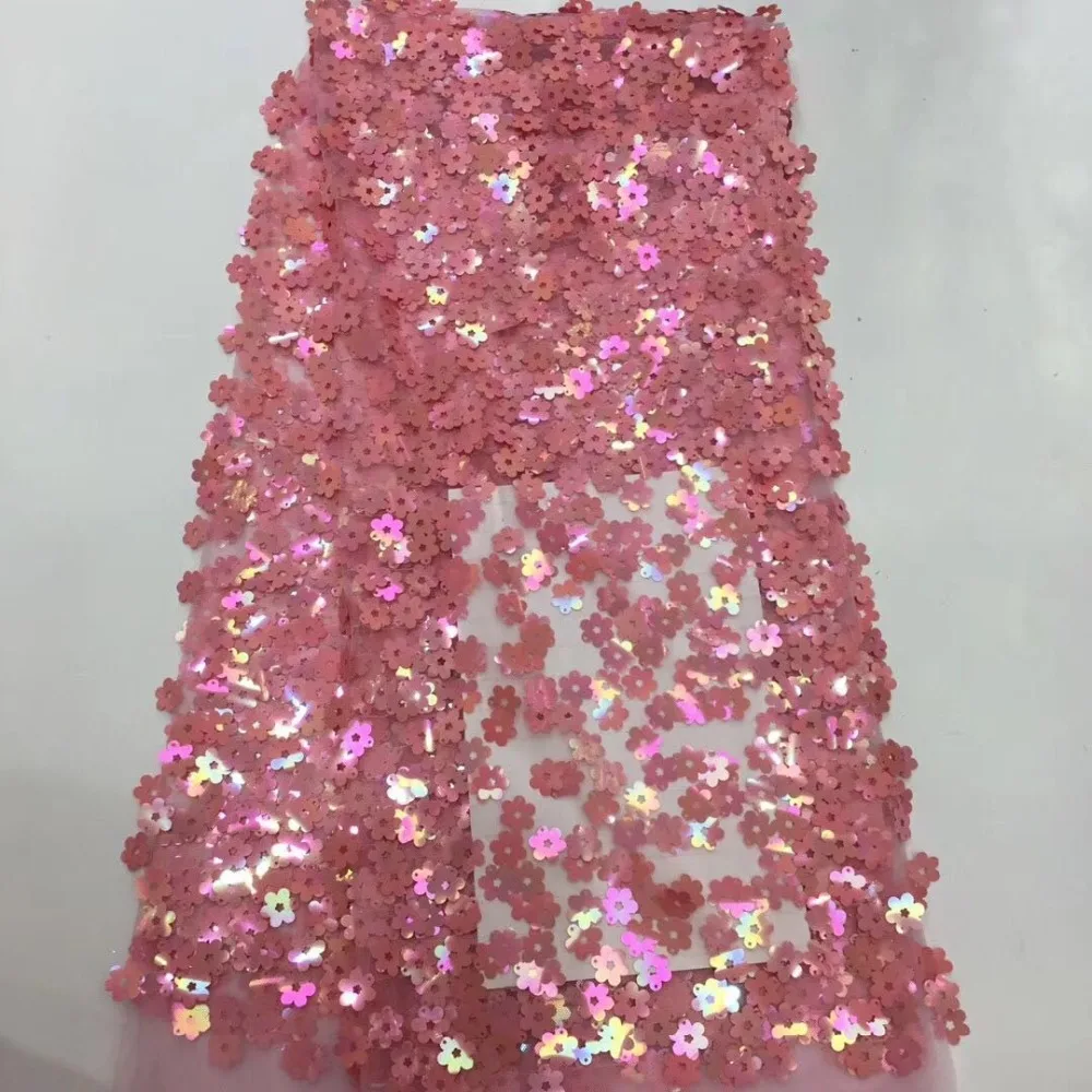 Фуксия 3D Цветы блесток кружевная ткань французская Сетка фатиновая Ткань