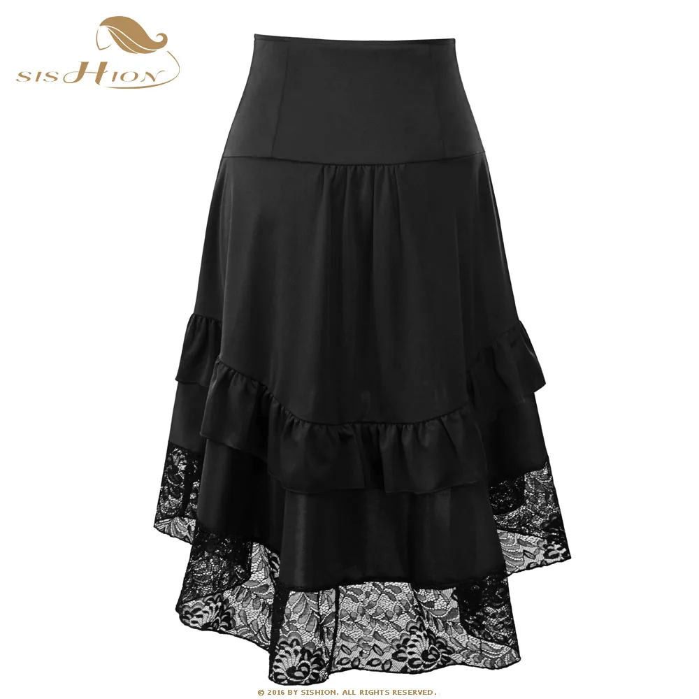 Женская Короткая Юбка миди SISHION Черная кружевная винтажная в готическом стиле с